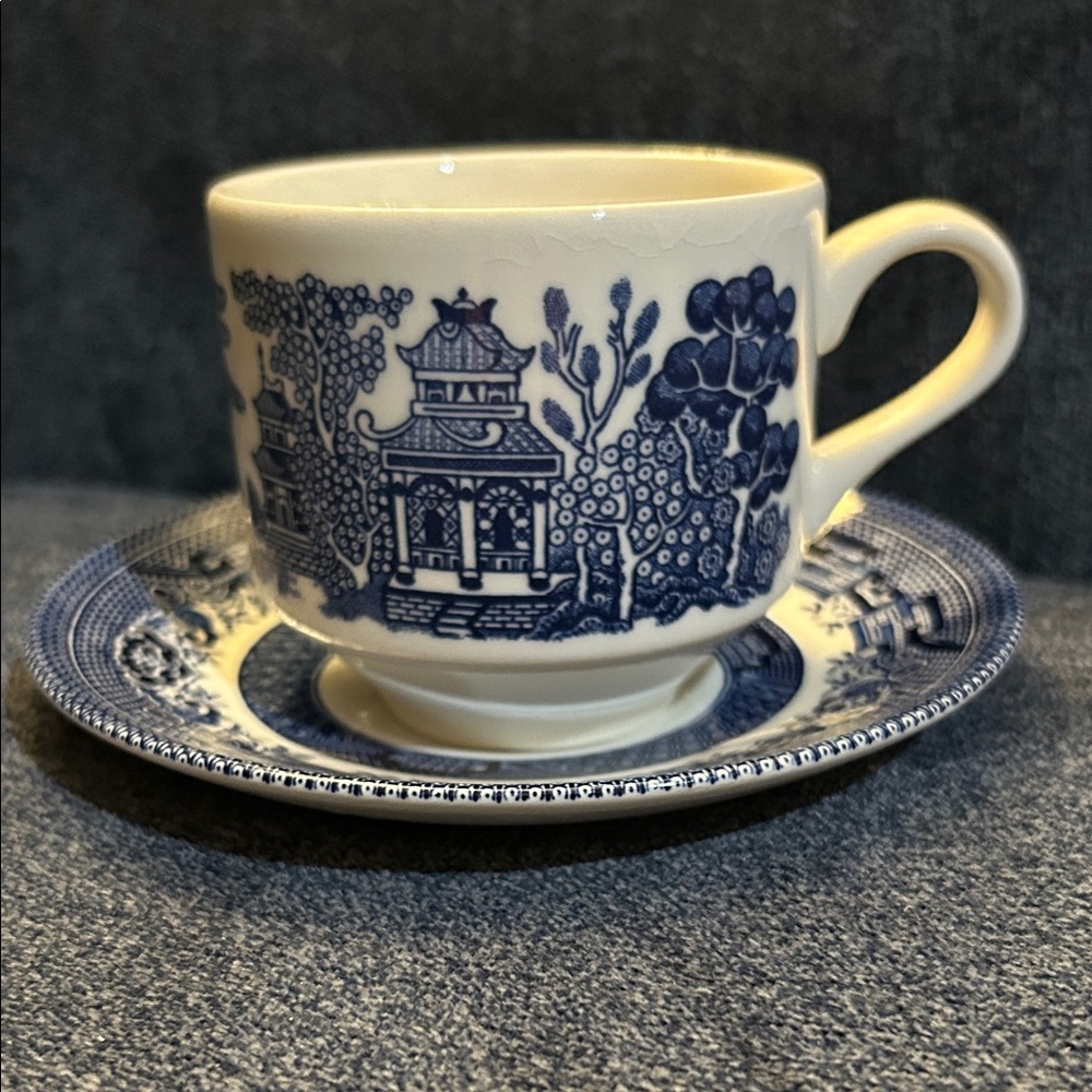 Blue and White Teacup with Saucer